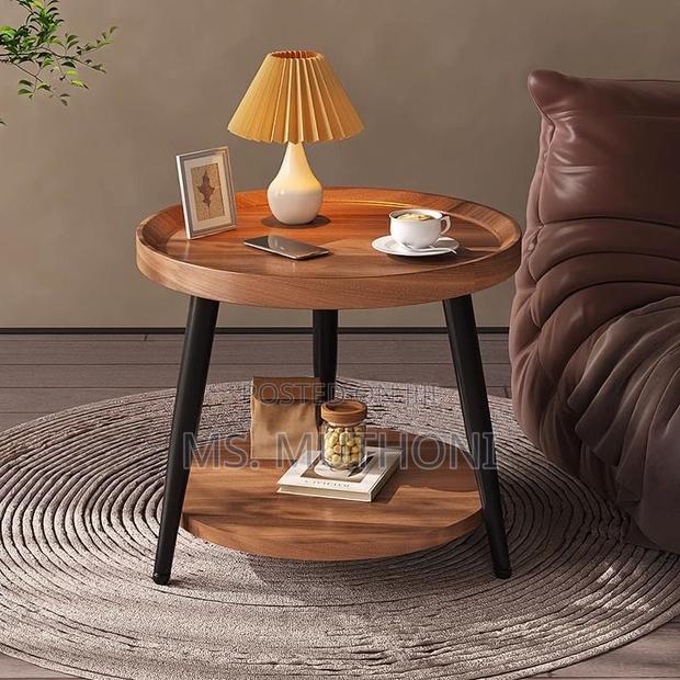 *2 Layer Bamboo Round Minimalist Living Room Side Table - main view