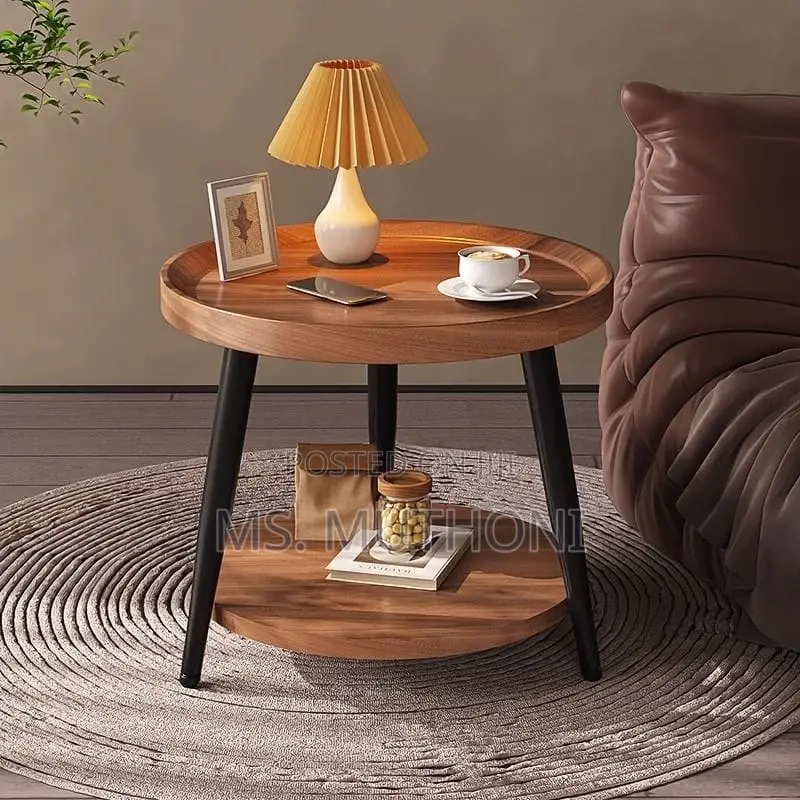 *2 Layer Bamboo Round Minimalist Living Room Side Table