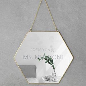 Hexagonal Metal Framed Mirror (Gold / Leather Strap) - main view