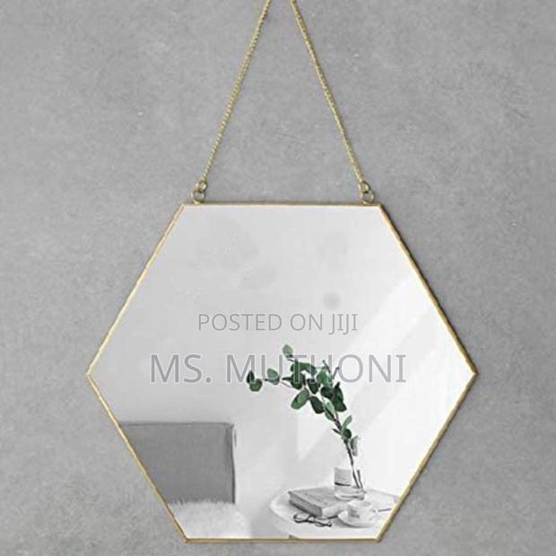 Hexagonal Metal Framed Mirror (Gold / Leather Strap)