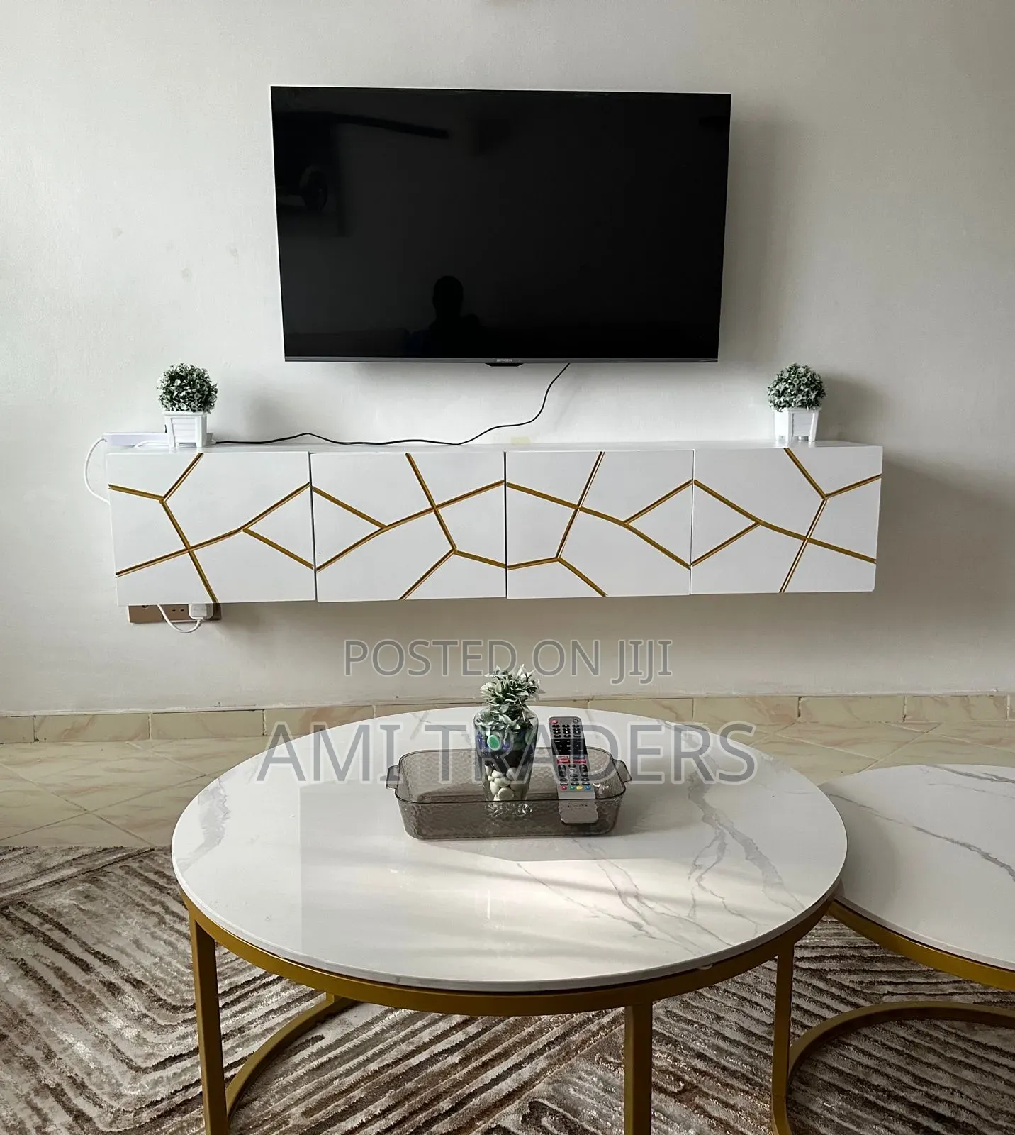 Golden White Floating Tv Stand
