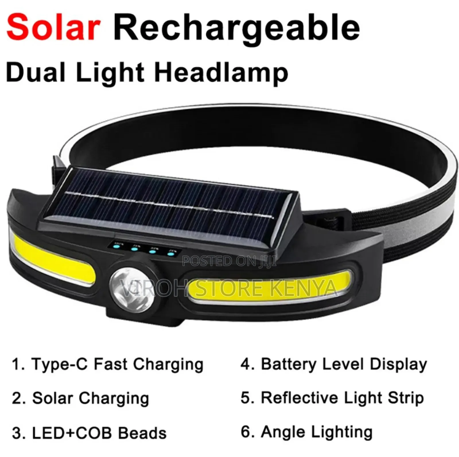 Solar Rechargeable Headlamp Head Torch