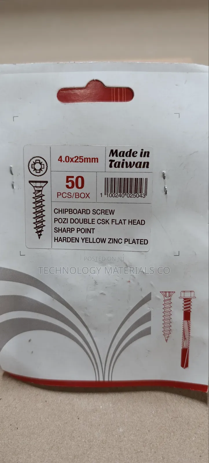 Chipboard/Mdf Screws(50pcs/Box) (M4.0 * 25mm)/1 Inch.