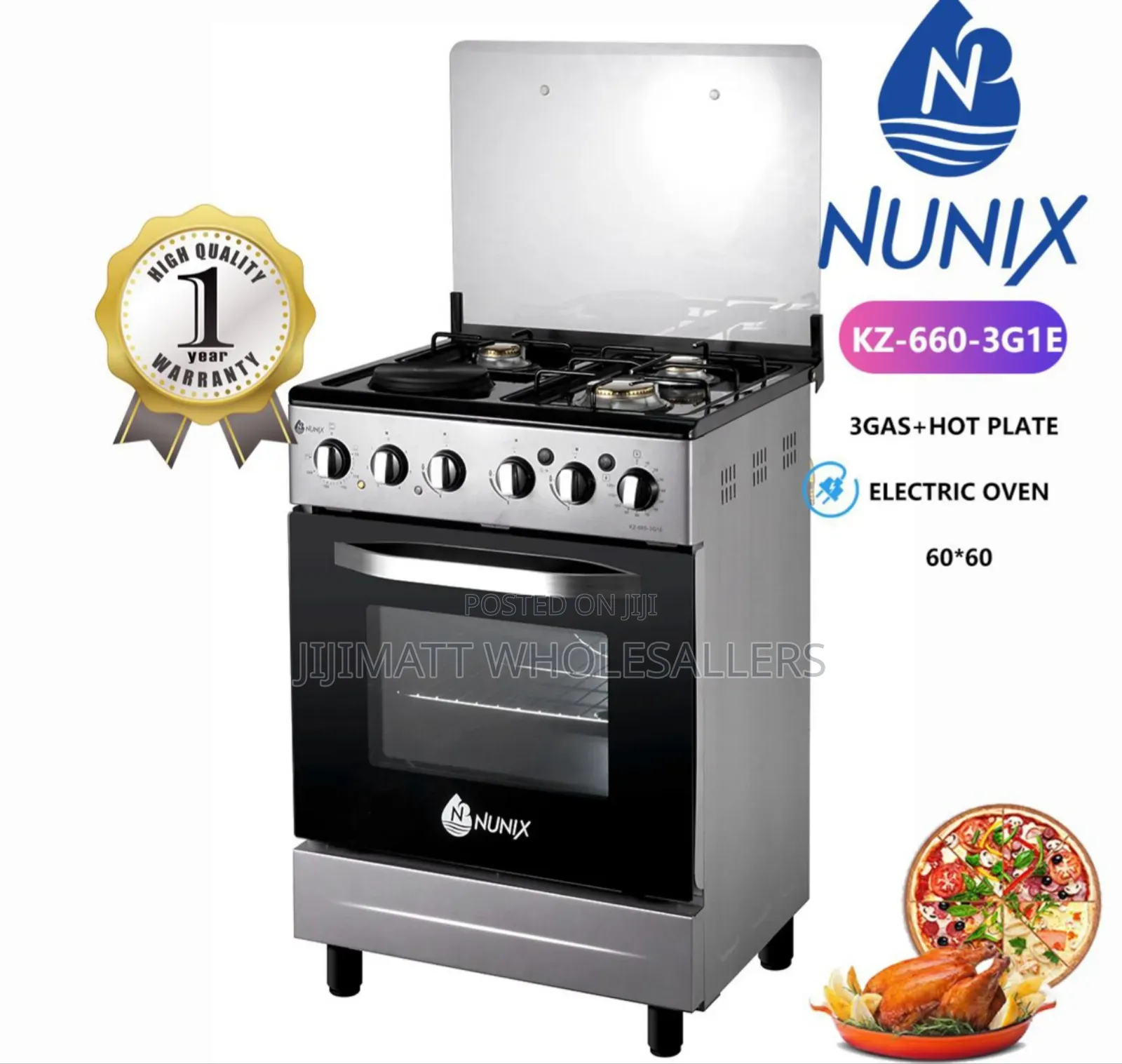 Nunix 60×60 3+1 Freestanding Cooker With Electric Oven