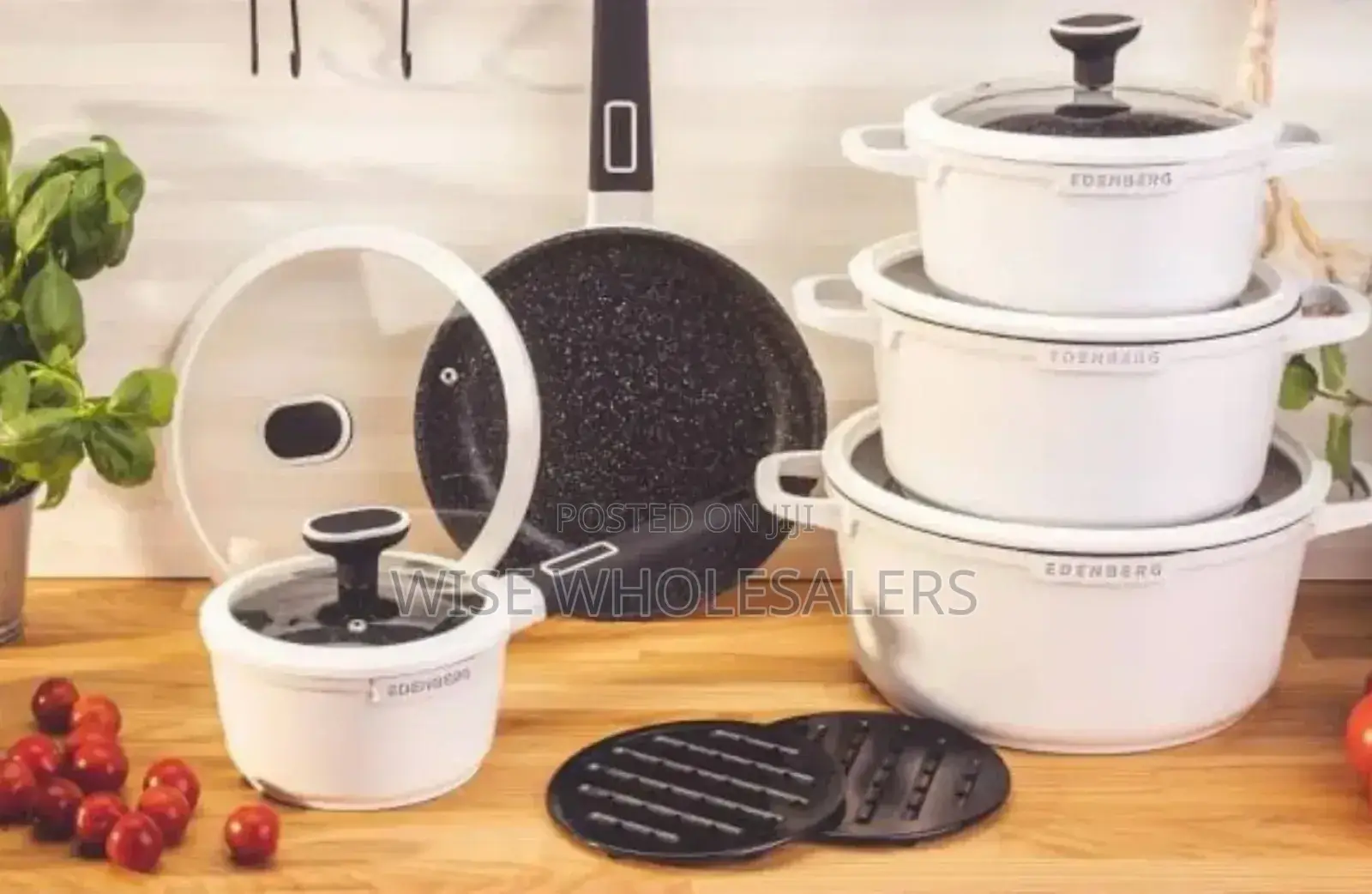 **✓ Edenberg 12pcs Set Matt White + Black Color Handle..