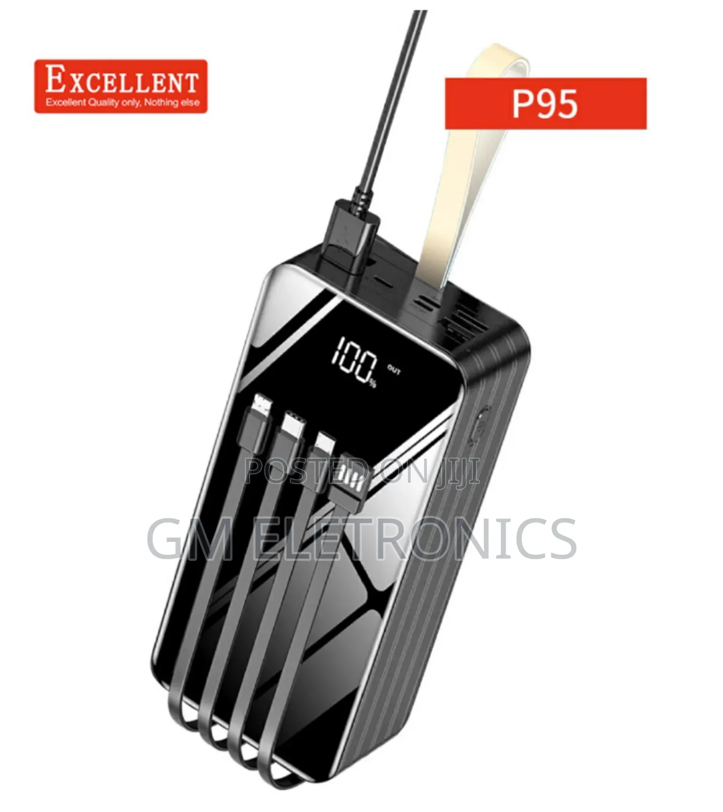 50000 Mah Powerbank 4 Attached Cables+ LED BLG Light.(Black)