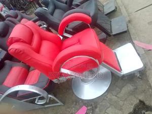 Silver Base and Red Leather Barber Chairs - thumbnail 2