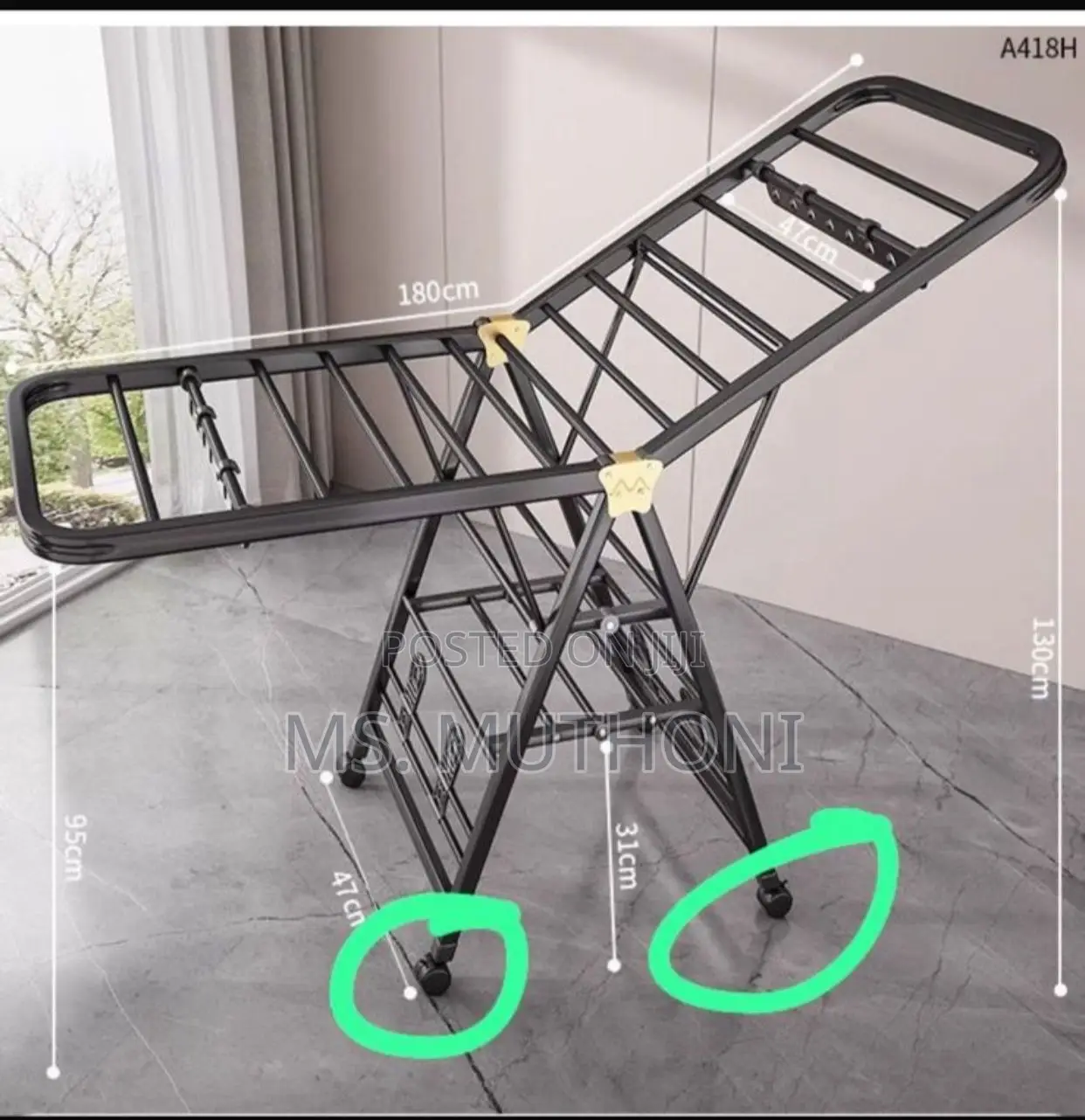 Black Movable Outdoor Drying Rack 1.5m (With Wheels)-