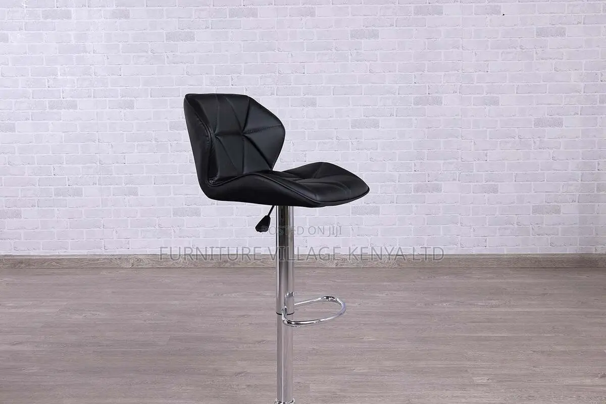 PU Round Shape Barstool Set, Black Adjustable Bar Stool