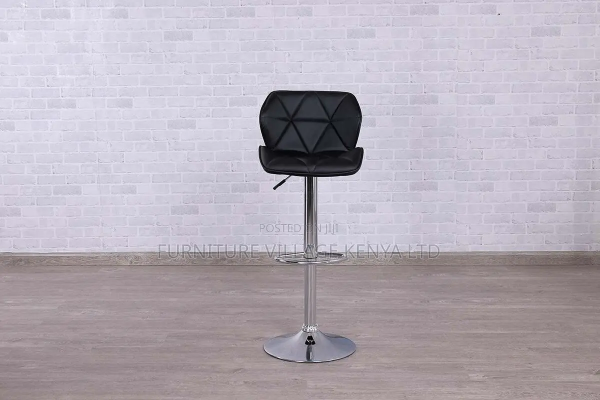 PU Round Shape Barstool Set, Black Adjustable Bar Stool