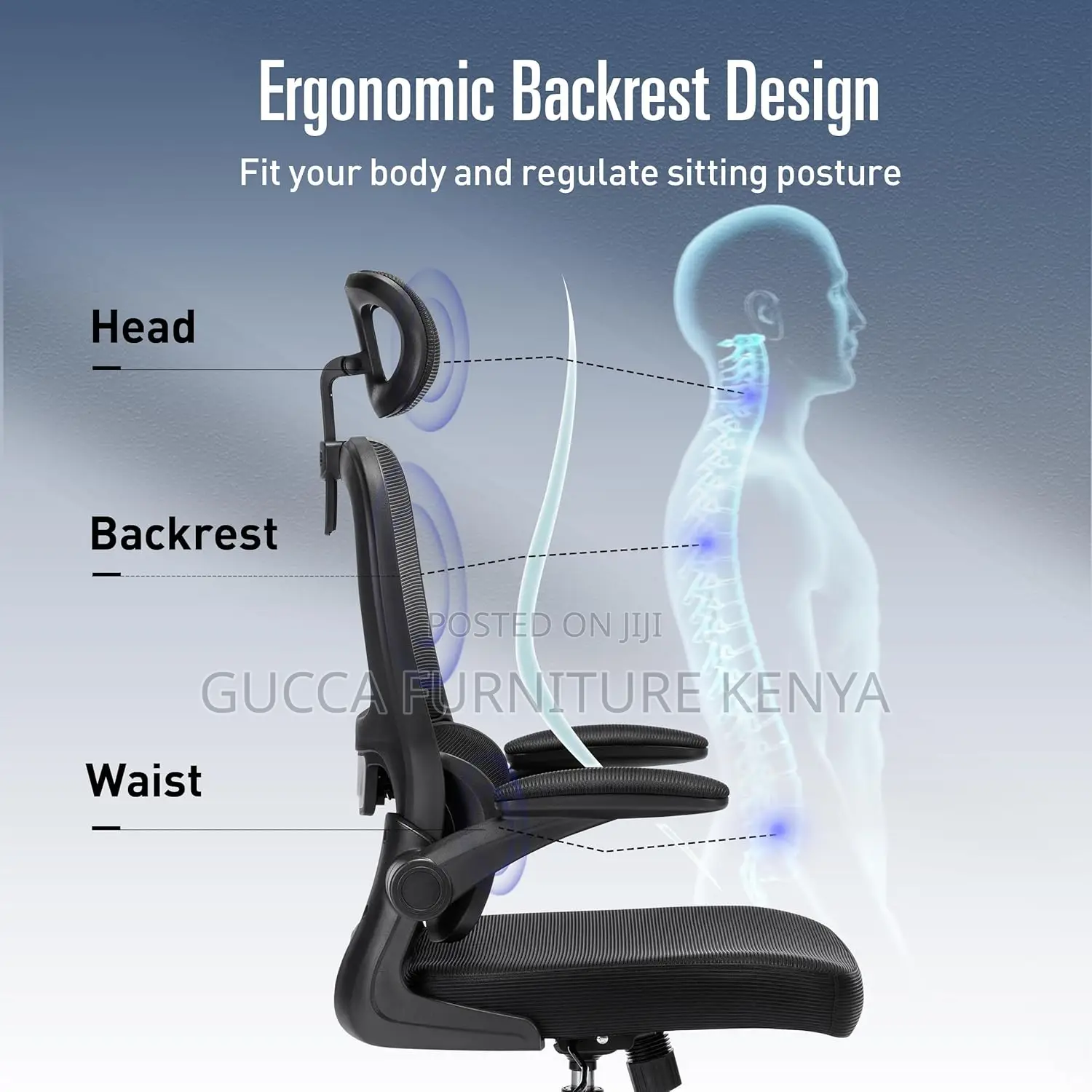 Ergonomic Mesh Office Chair With Adjustable Headrest and Arm