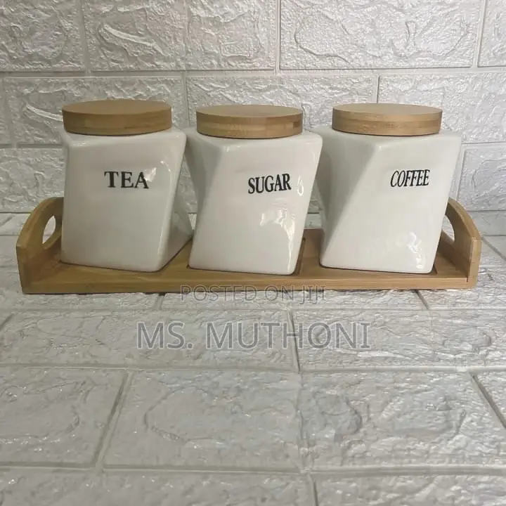  *3 PCS Twisted Canisters With a Bamboo Base Stand