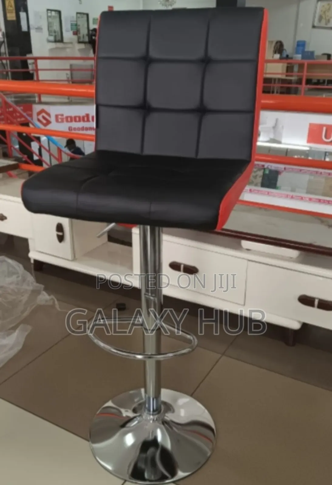 Leather Bar Stool With Round Stainless Steel Base