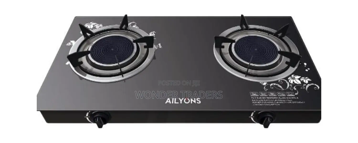 AILYONS 2 Burner Glass Top Gas Cooker Infrared Double Burner