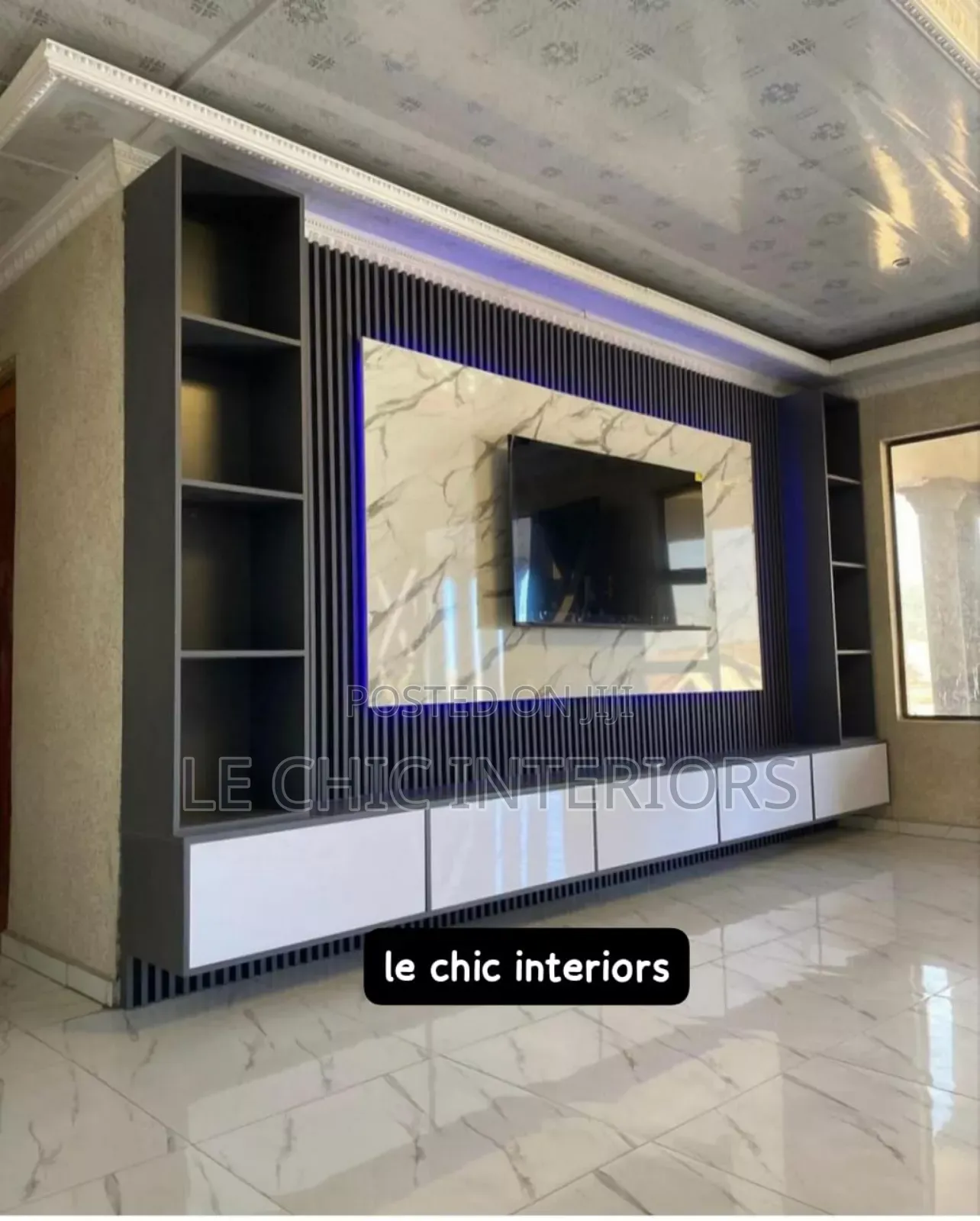Flute Panels and Gypsum Tv Unit