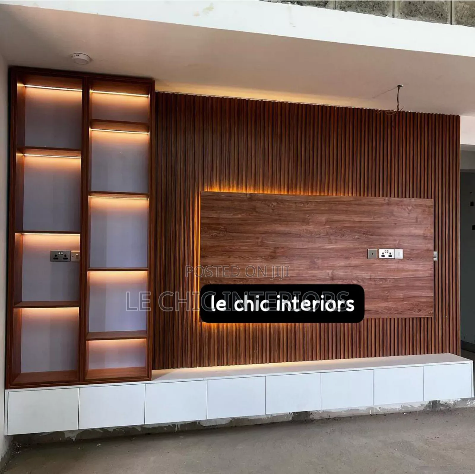 Flute Panels and Gypsum Tv Unit