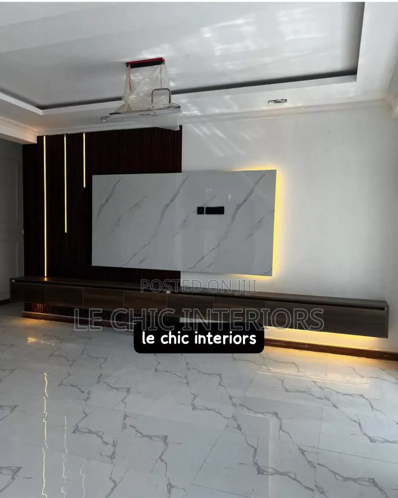 Flute Panels and Gypsum Tv Unit