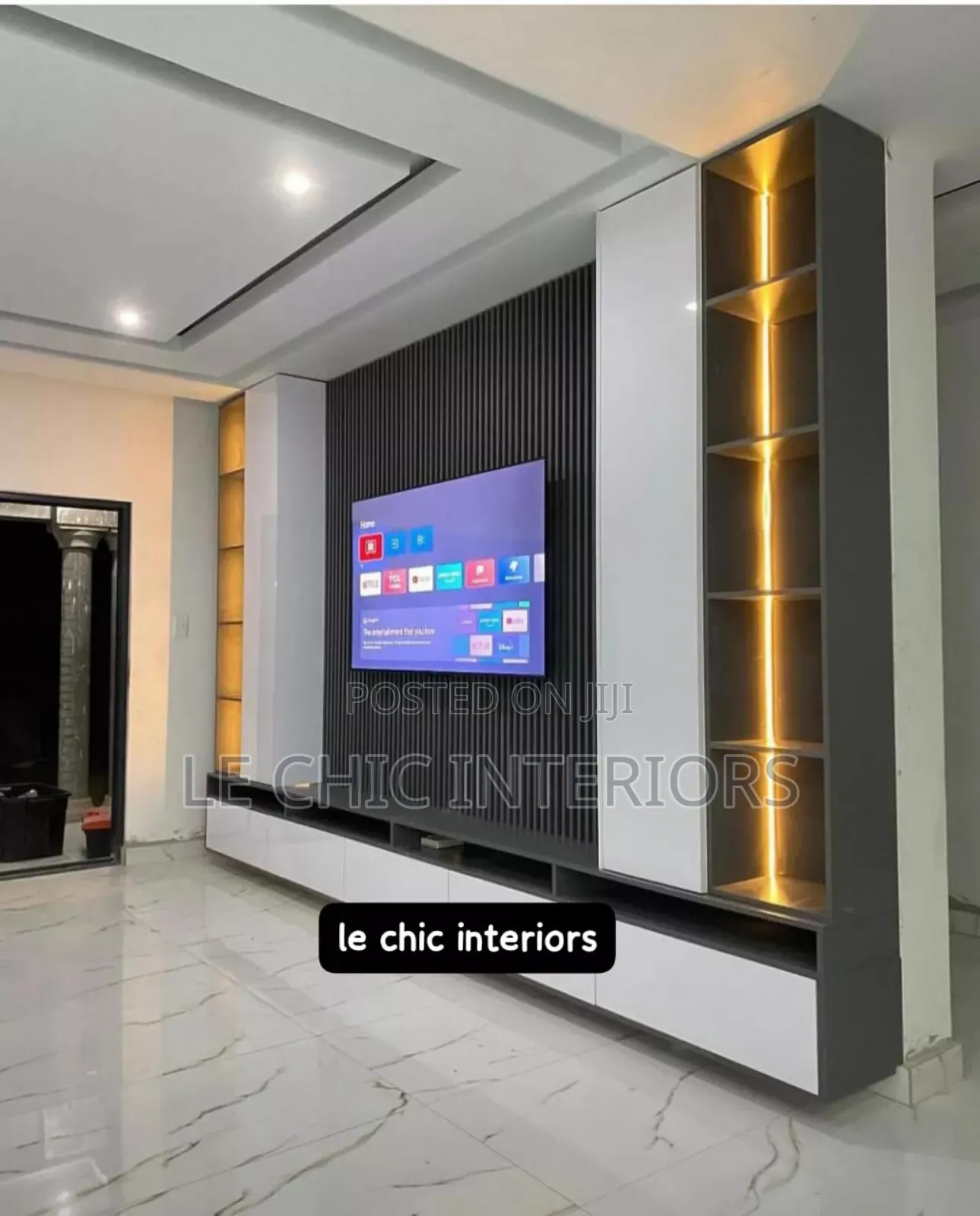 Flute Panels and Gypsum Tv Unit