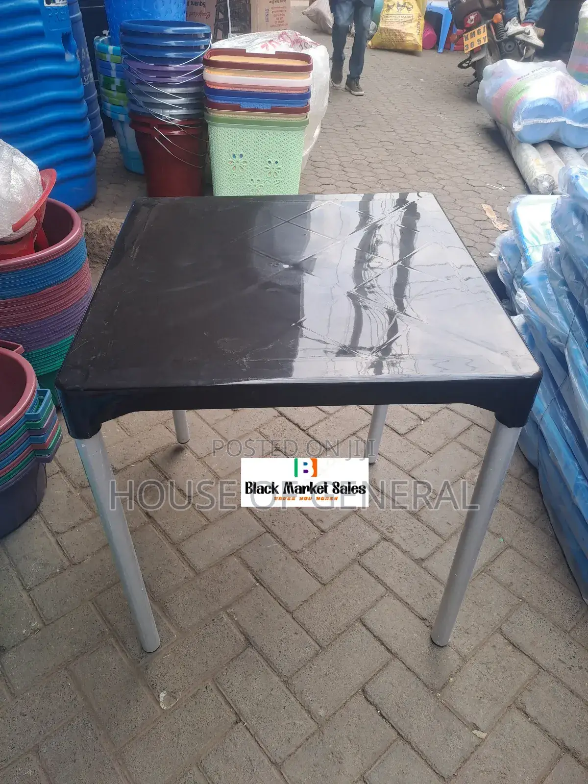 Square Plastic Table With Metal Tubing Legs
