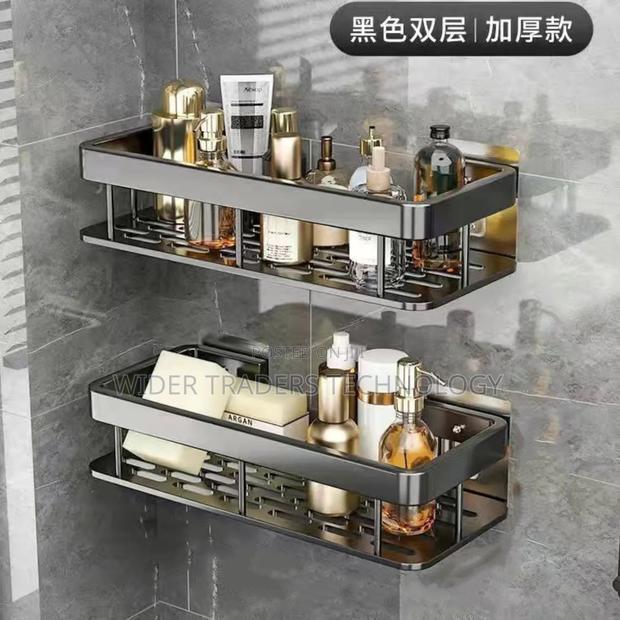 Punch-Free Bathroom Rack*
✓ Black Double-Layer