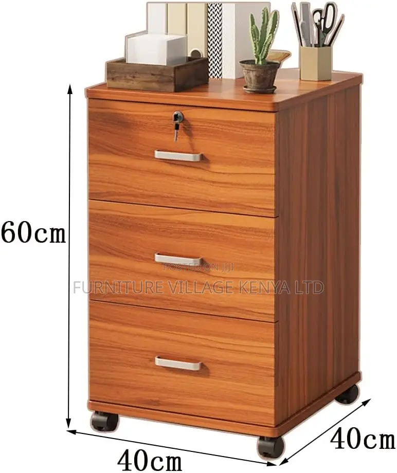 Modern Wood Vertical 3-Drawer Filing Cabinet With Lock