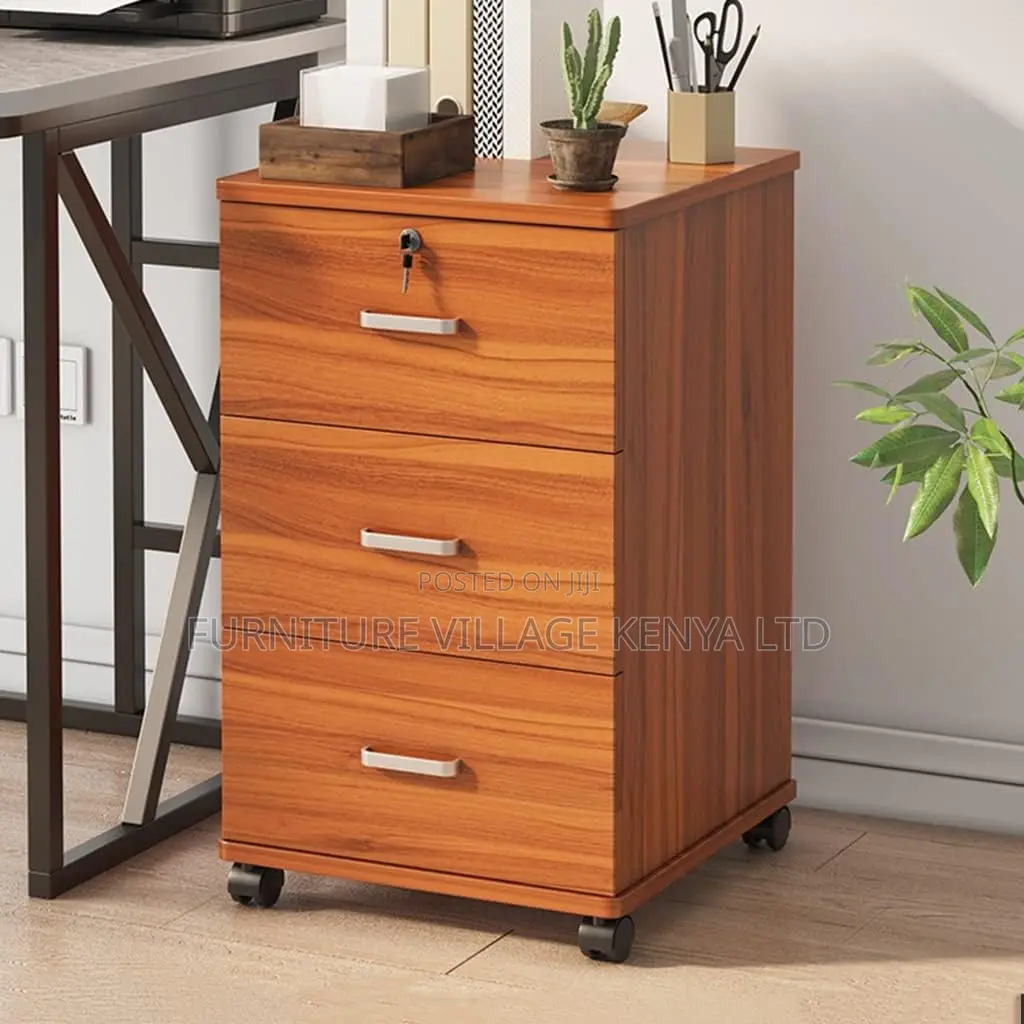 Modern Wood Vertical 3-Drawer Filing Cabinet With Lock