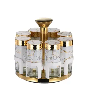 *9pcs Marble Rotating Glass Cruet Condiment Spice Jars