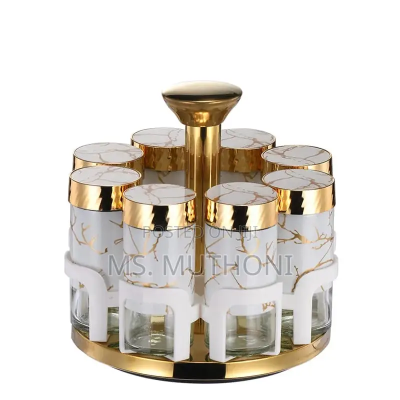 *9pcs Marble Rotating Glass Cruet Condiment Spice Jars