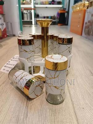 *9pcs Marble Rotating Glass Cruet Condiment Spice Jars - thumbnail 2