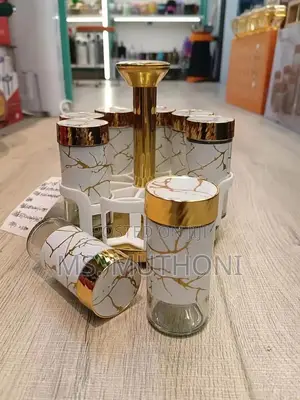 *9pcs Marble Rotating Glass Cruet Condiment Spice Jars