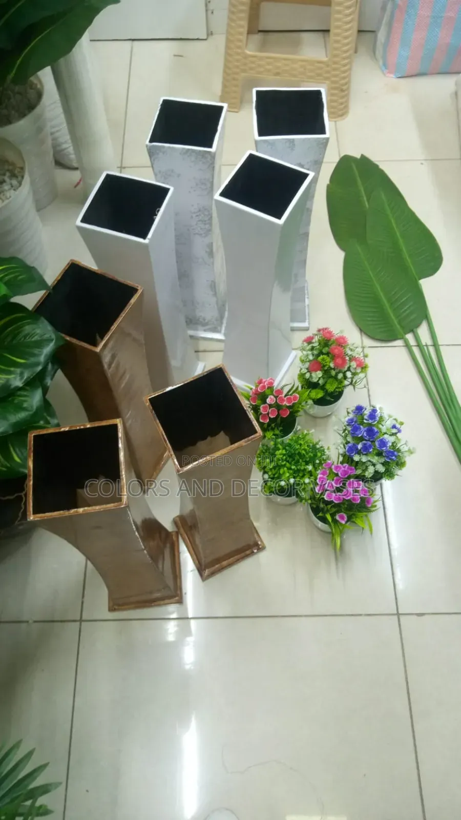 White and Brown Wooden Vases