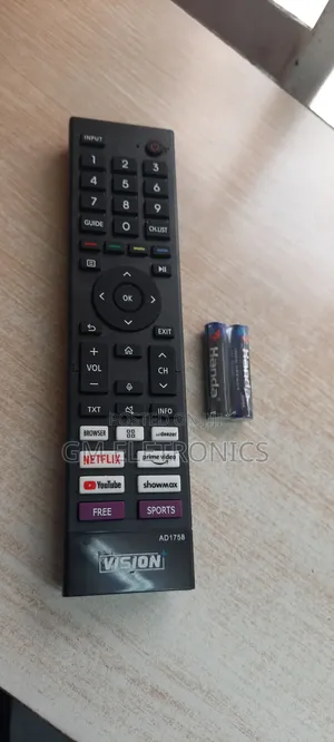 Vision+ Replacement RMT Vidaa Smart TV With Batteries(Black