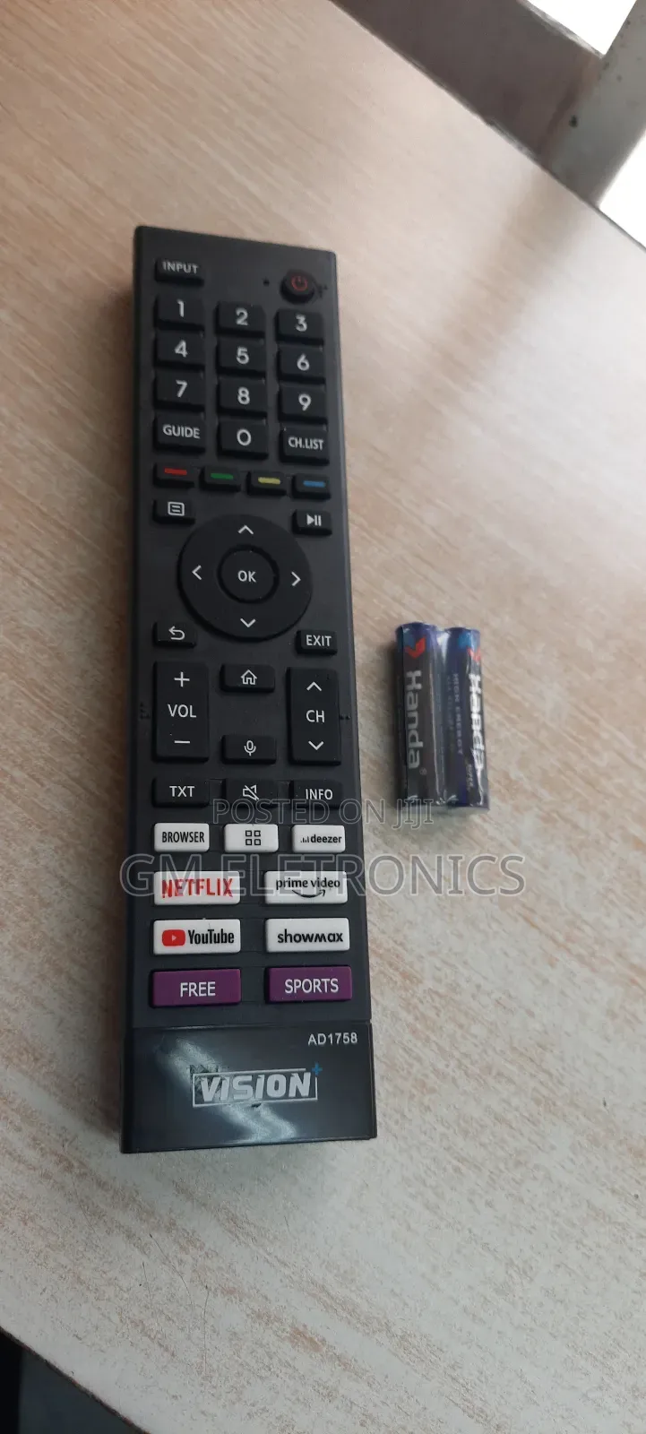 Vision+ Replacement RMT Vidaa Smart TV With Batteries(Black