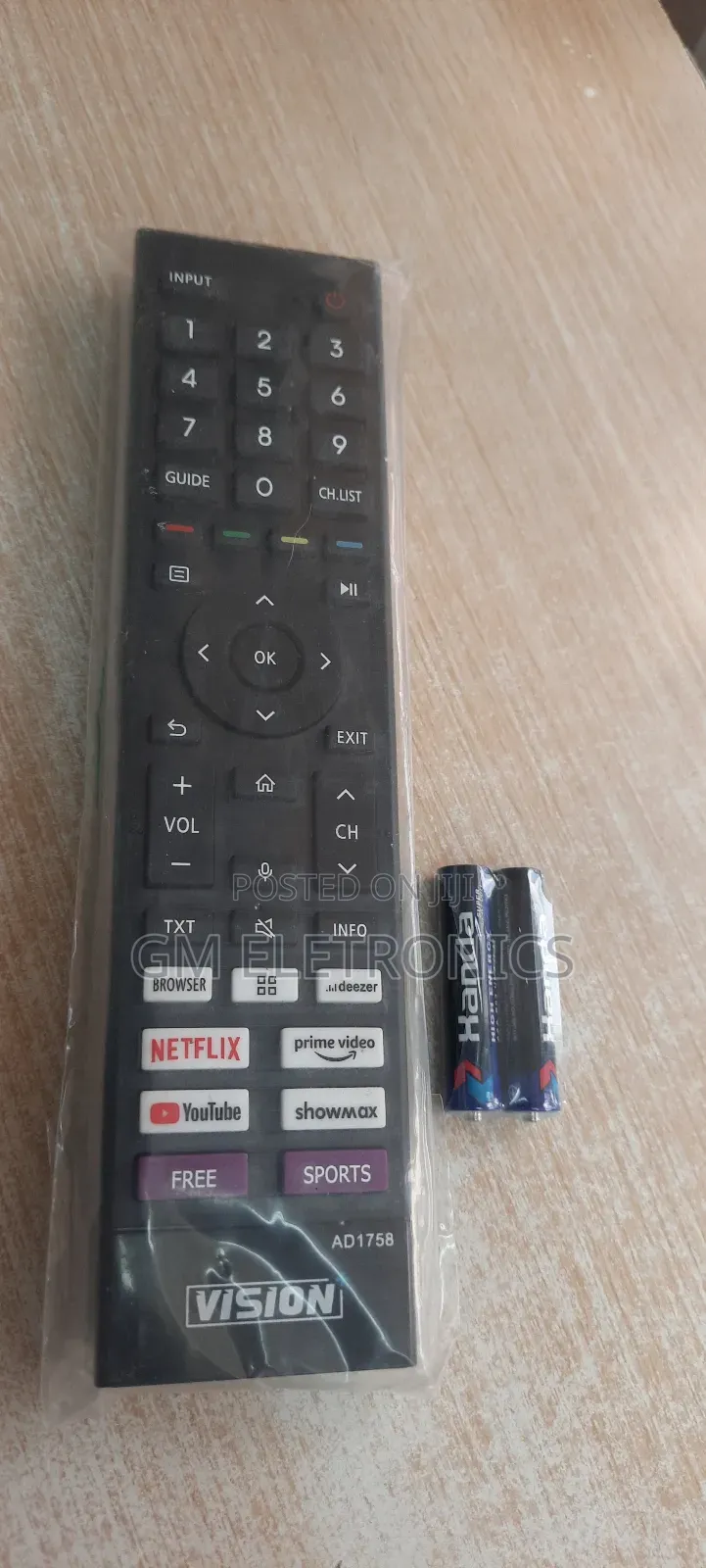 Vision+ Replacement RMT Vidaa Smart TV With Batteries(Black