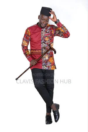 Maroon Kitenge Long Sleeved Shirt