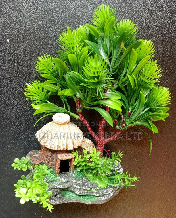 Artificial Rock Work With Hut and Tree Aquarium Accessories - main view