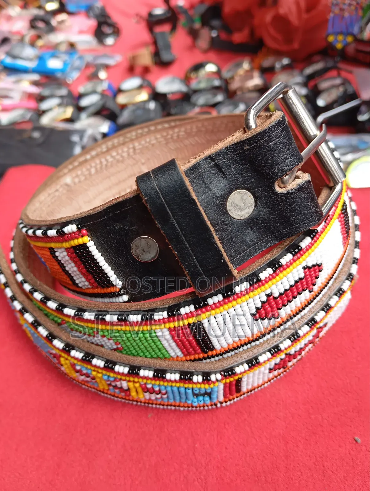Men Beaded Leather Belts.