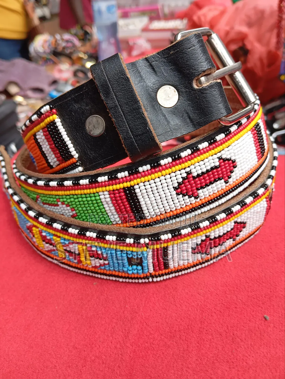Men Beaded Leather Belts.