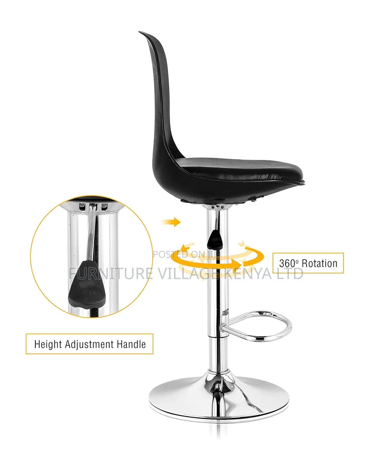 Rapid High Bar Chair/Kitchen Stool in Black