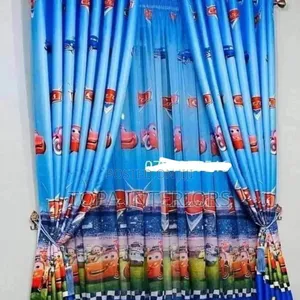 Blue Polyester Kids Cartoon Themed Curtains for Boys Bedroom