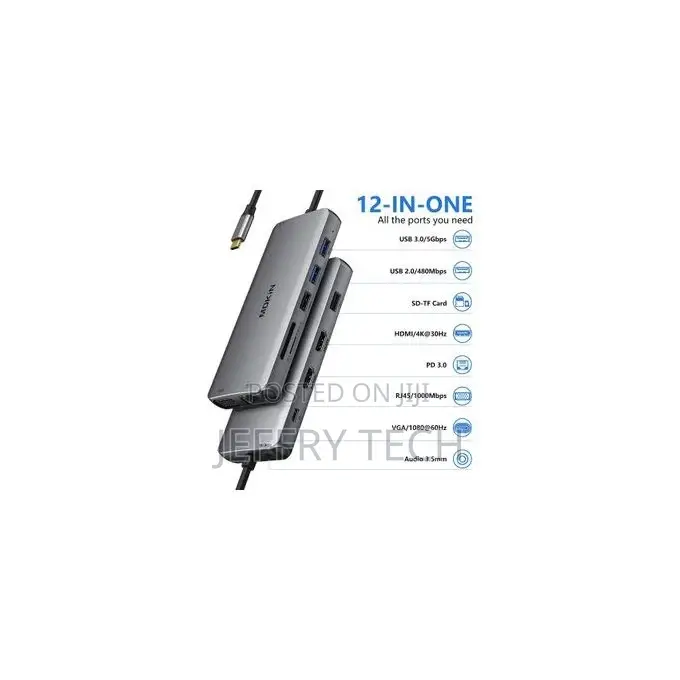 12 in 1 Type C Hub Docking Station USB C to Dual HDTV VGA