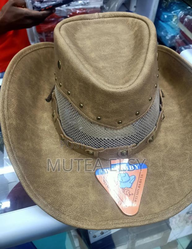 Plain Beige Leather Cowboy Hats - main view