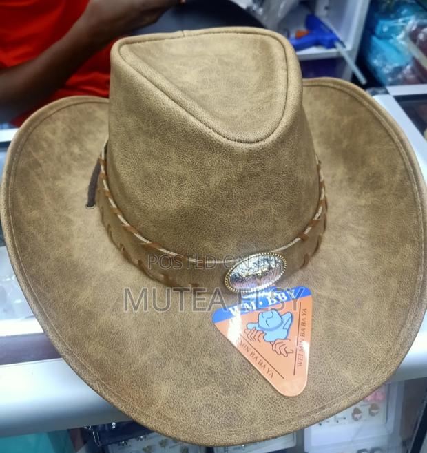 Plain Beige Leather Cowboy Hats - thumbnail 2