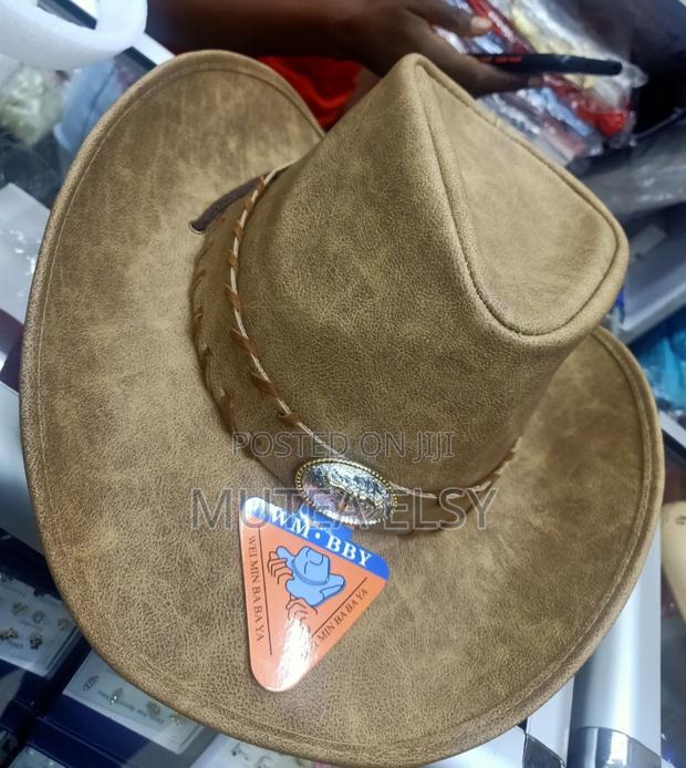 Plain Beige Leather Cowboy Hats - thumbnail 3