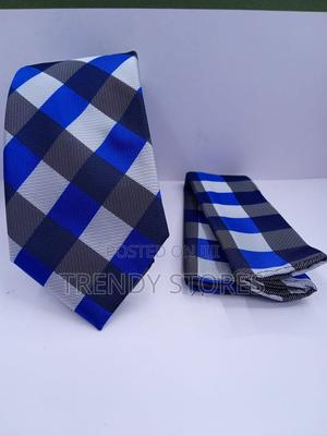 Blue-Grey Men's Tie With Pocket Square - thumbnail 2