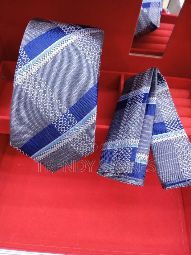 Blue-Grey Men's Tie With Pocket Square - thumbnail 3