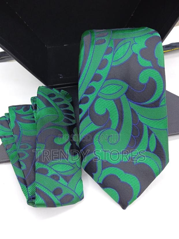 Blue-Grey Men's Tie With Pocket Square - thumbnail 4