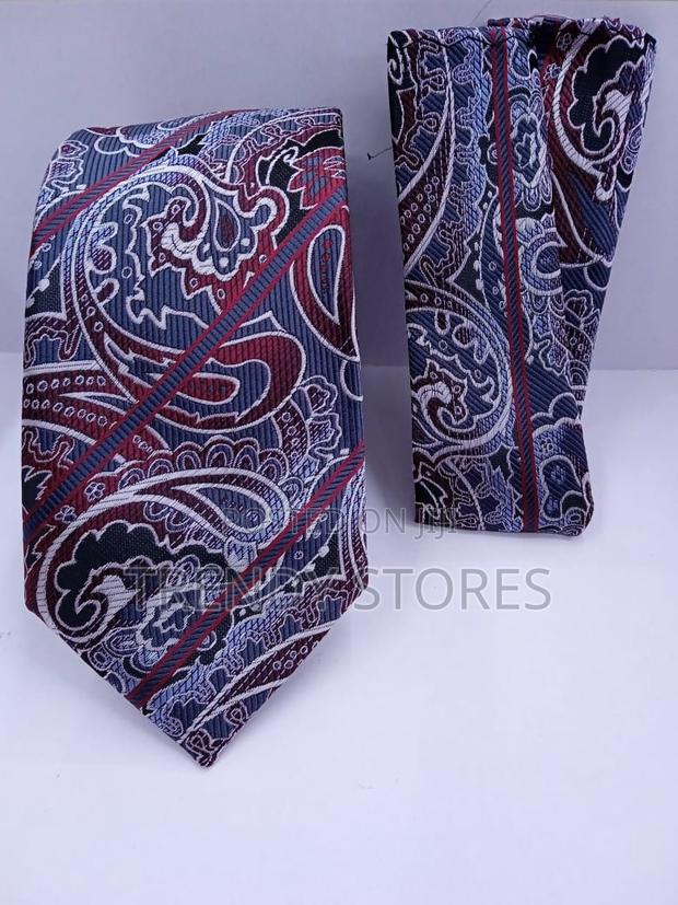 Blue-Grey Men's Tie With Pocket Square - thumbnail 5