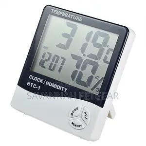 Thermometer Humidity Meter With Clock Big LCD Display HTC-1