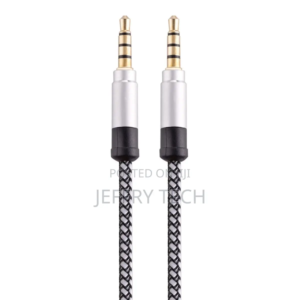 Auxiliary Cable – Nylon Braided – 4 Pole – White Black